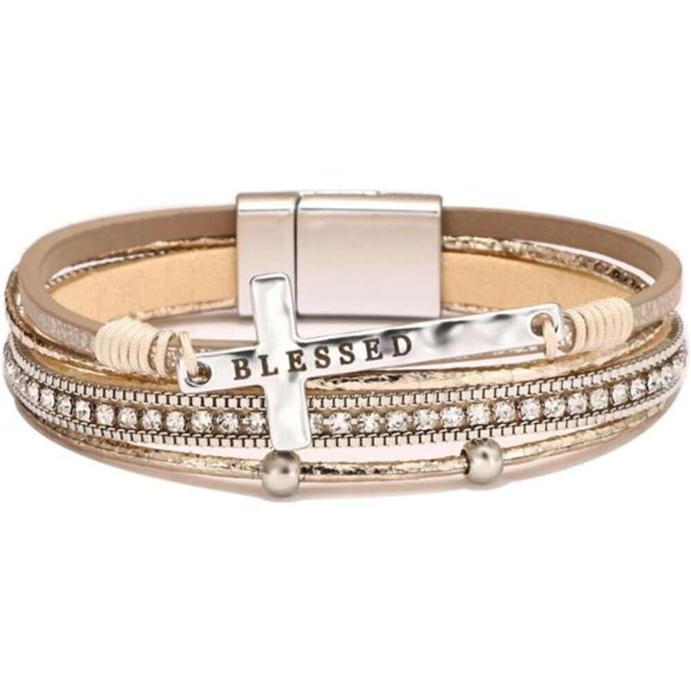 Leopard Bracelet for Women, Boho Leather Wrap Multi-Layer Pearl Crystal Bracelet
